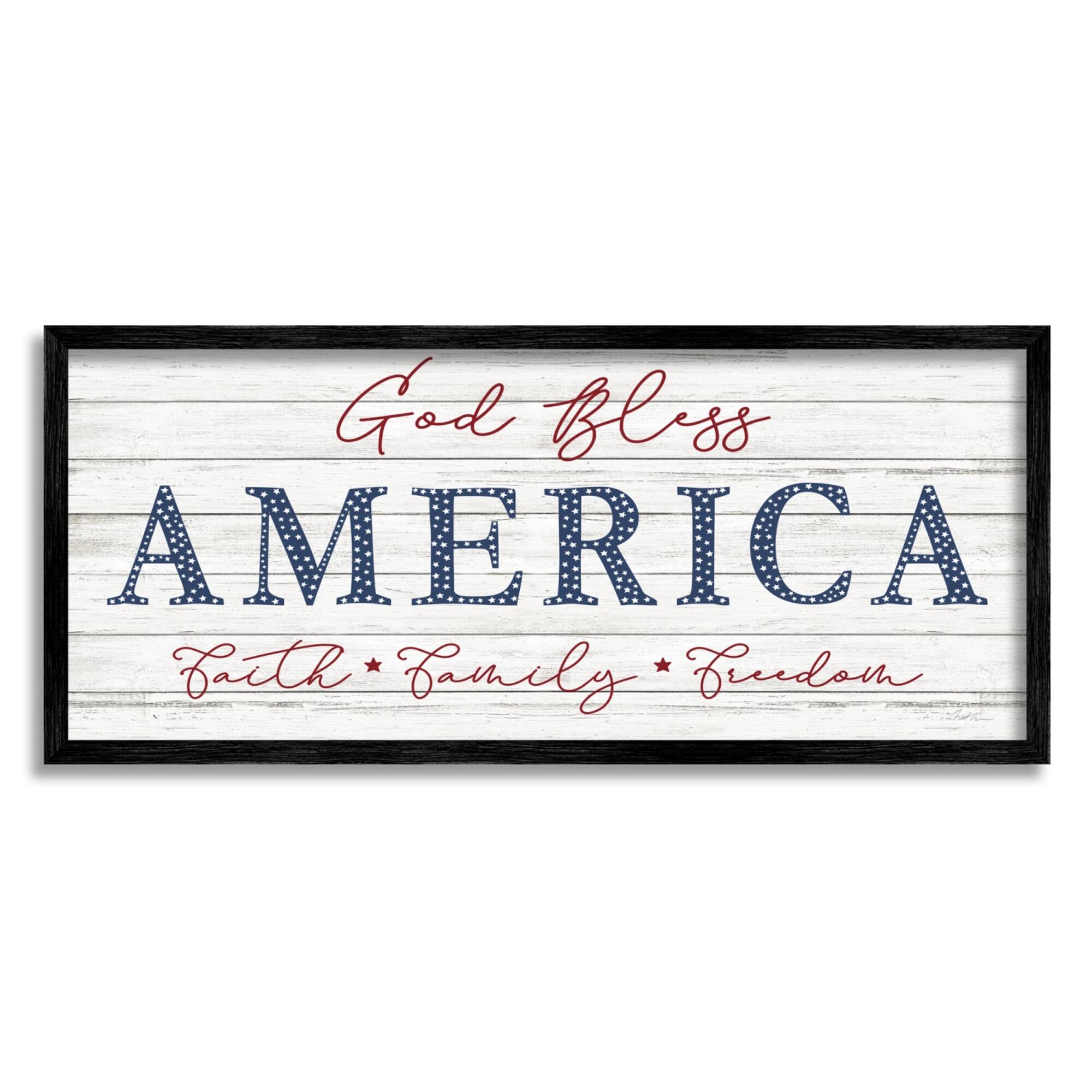 Stupell Industries God Bless America Faith Family Freedom Hanging Sign Framed Giclee Art